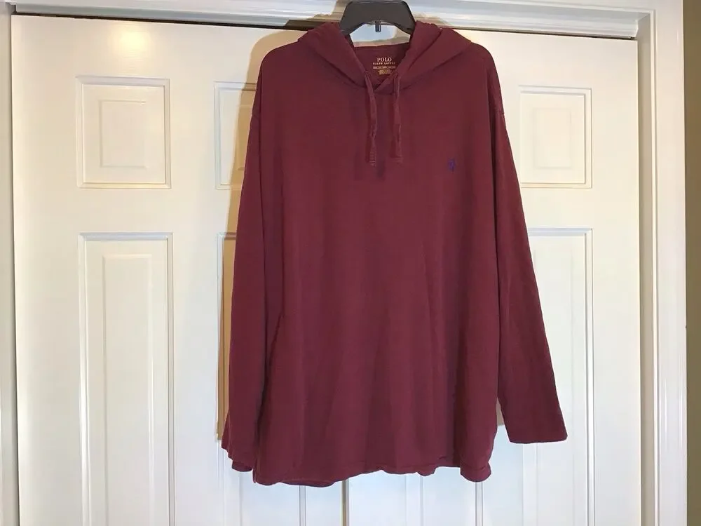 Polo Ralph Lauren Pullover Hoodie Maroon TShirt Men Sz 3XB Long Sleeve Pony Logo